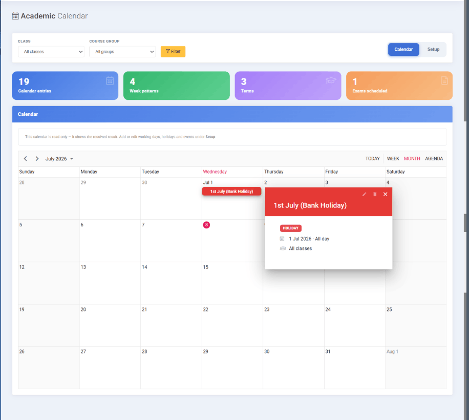 EduSuite AI timetable generator weekly schedule with lessons placed for each day and period
